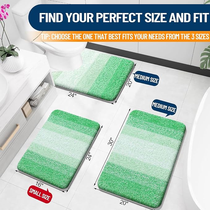 OLANLY Small Bathroom Rugs Mat 24x16, Extra Soft Absorbent Microfiber Bath Rugs, Rubber Backing, Quick Dry, Machine Washable Bath Mats for Bathroom Floor, Tub and Shower, Home Decor Accessories, Green