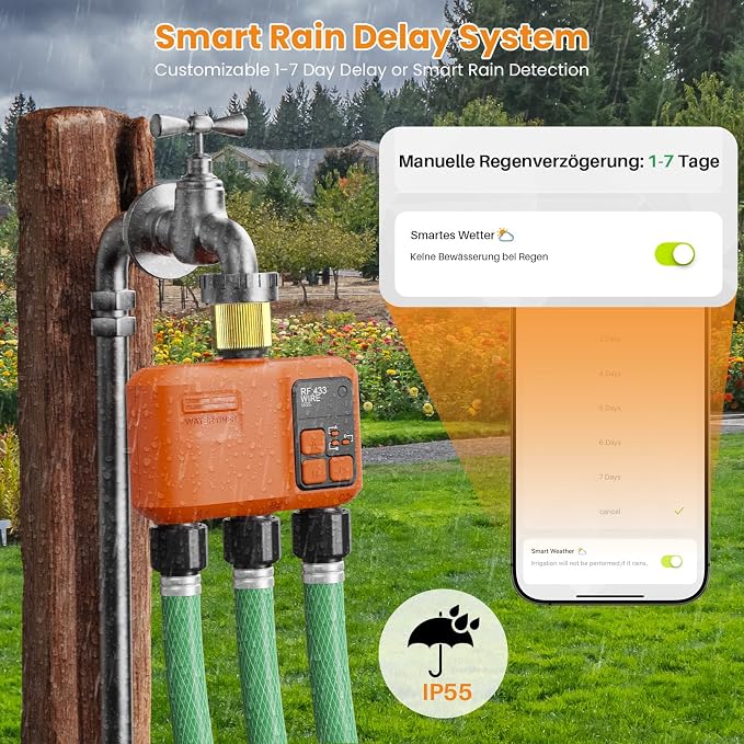 Smart WiFi Sprinkler Timer 3 Zone,WiFi Water Timer for Garden Hose with 984 FT Range,APP & Remote Control,Alexa & Google Voice Compatible,Rain Delay, Manual Mode Sprinkler System