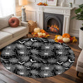 6 Ft Round Rug for Living Room, Halloween Indoor Accent Rugs for Apartment, Black Scary White Bat Animal Net Geometric Decorative Circle Carpet Washable Low Pile Non Slip, Soft Rug for Bedroom