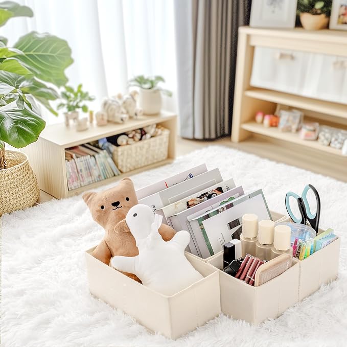 Criusia Drawer Organizer Clothes, 24 Pack Dresser Organizer for Baby Clothes, Underwear, Sock- Foldable Closet Organization and Storage Dividers Bins for Nursery, Bedroom and Dorm (Beige)