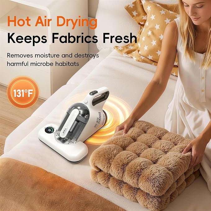TER Bed Vacuum Cleaner, Smart Dust Sensor, HEPA Filter, 16Kpa Strong Suction & 35000 RPM Tapping, 131°F Heat, 5-in-1 Deep Cleaning Mattress Vacuum Cleaner UV for Bed/Couch/Pet Hair (Corded)