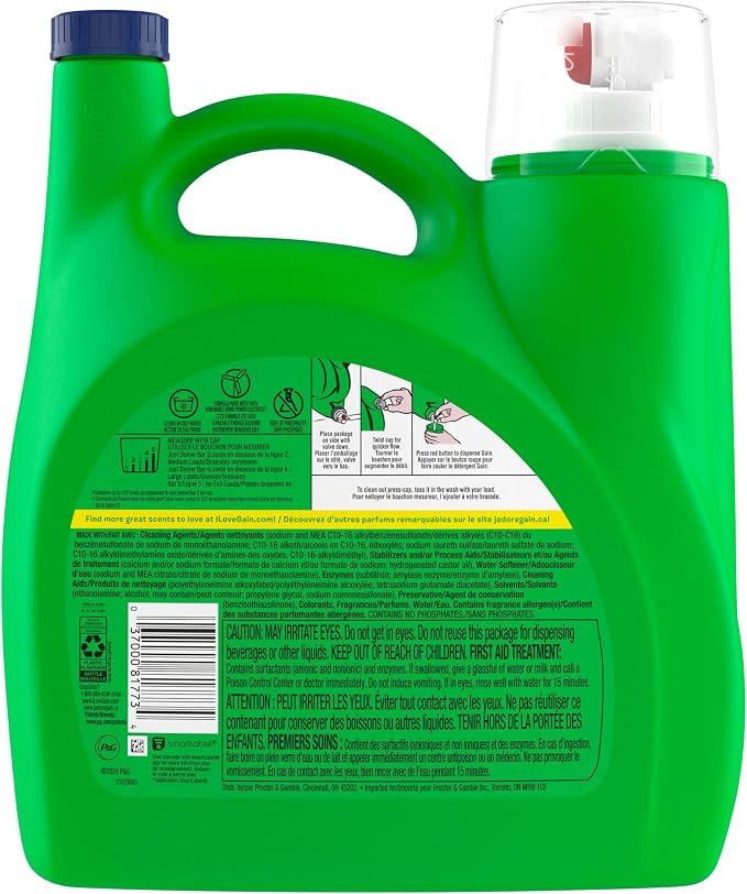 Gain Liquid Laundry Detergent, Lavender Scent, 154 fl oz, 107 loads, HE compatible, Laundry Detergent Liquid Soap