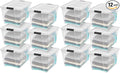 IRIS USA 12-Pack 54 Quart Stackable Storage Bins with Lids [Made in USA] - Everyday Organizer Latching Clear Plastic Organization Containers Closet Bedroom Shelving Units Home Storage - Clear/White