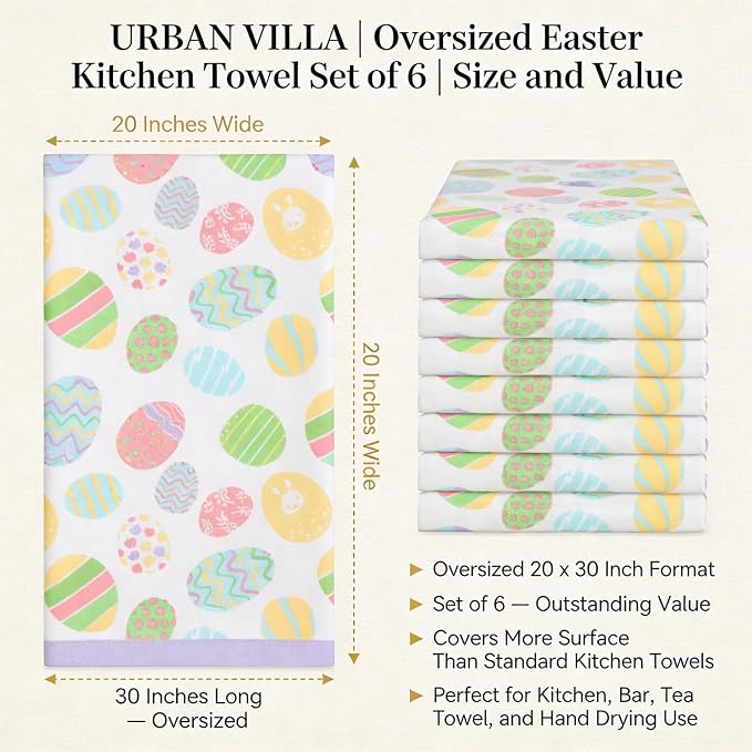 Urban Villa Kitchen Towels Cotton Dish Towels 20”x30” (Set of 6) Egg Print