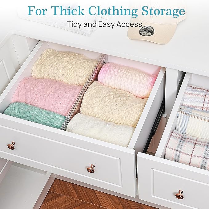 Vtopmart 6 Pack 6" Tall Upgrade Drawer Dividers for Big and Deep Drawer, 12.8"-22.3" Adjustable Expandable Dresser Drawer Organizer, Clear Plastic Separators for Dresser, Baby Supplies, Kitchenware