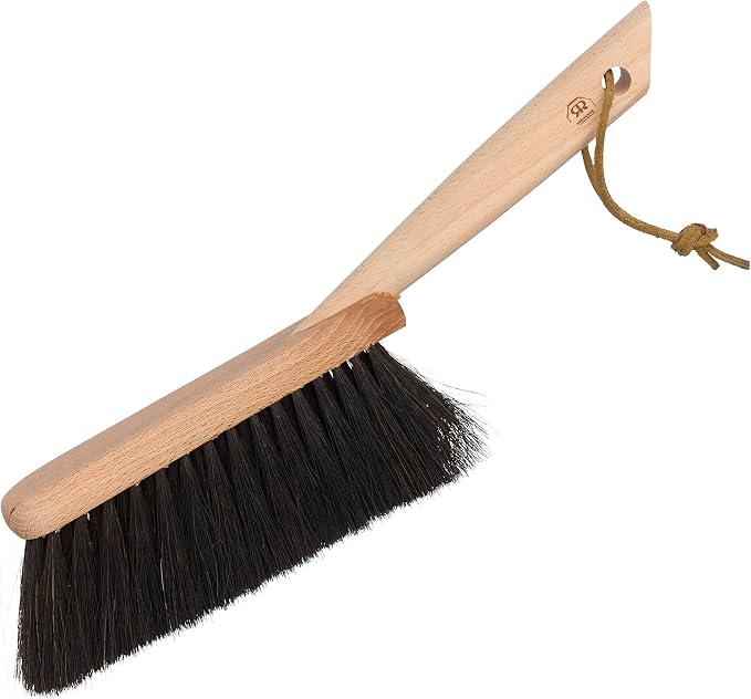 REDECKER Horsehair Fiber Hand Brush and Dust Pan Set, Heavy Duty Broom and Dustpan Combo for Home and Outdoor, Oiled Beechwood Handles, Stainless Steel Dust Pan, Made in Germany, 14-1/8-Inches