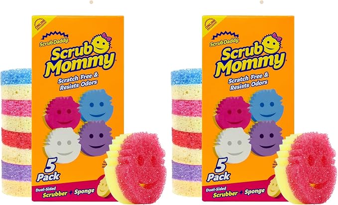 Scrub Daddy Scrub Mommy Kitchen Sponges for Dishes & Wiping Spills - Dual-Sided Dish Scrubber Sponge for Cleaning - Multi-Colored Bulk Pack - Stain & Odor Resistant (5 Count) (Pack of 2)
