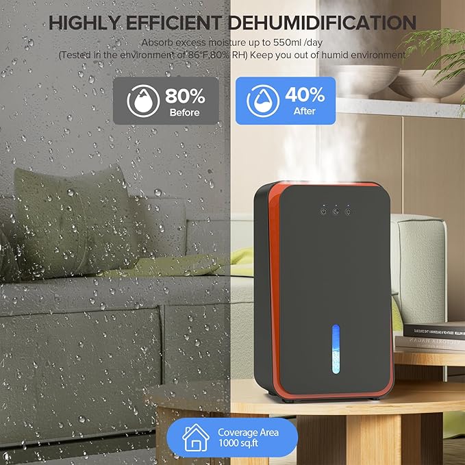 Dehumidifier for Home,1000 sq.ft Dehumidifier for Basement Bathroom Bedroom with Auto Shut Off, Built-in Aromatherapy Diffuser,7 Colors LED Light, Quiet Dehumidifiers with Sleep Mode(CS08-Black)