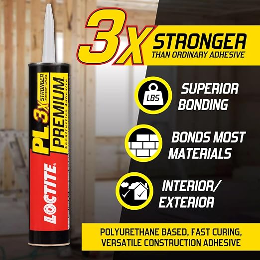 Loctite PL Premium Polyurethane Construction Adhesive, 10 fl oz Cartridge, 12 Pack - Versatile Construction Glue for Wood, Concrete, Stone, Metal & More