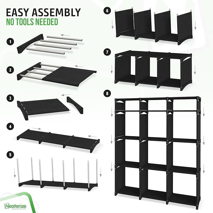 Cube Storage Organizer with 12 Storage Bins Included – Storage Cubes for Home Organization, Toy Storage, Office Storage, Living Room Storage, and General Storage Solution (Black)