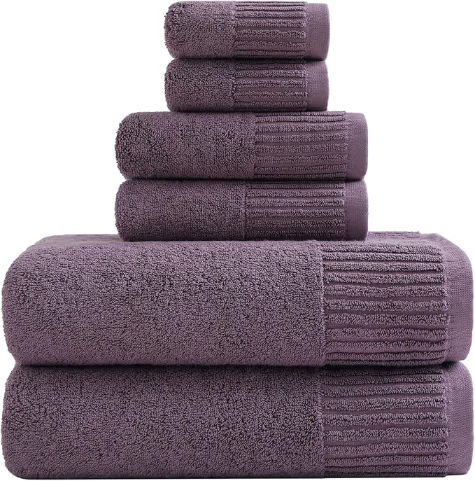 YTYC 27.5x55 Bath Towels Set,100% Cotton,650GSM,Plum,6-Pieces | Ultra Soft,Highly Absorbent, 2 Bathroom Towels,2 Hand Towels, 2 Washcloths, Towels for Bathroom, Gym, Spa,Pool