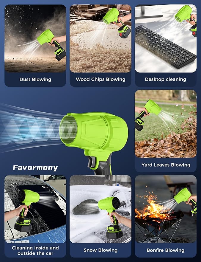 Hand held Blower, 600,000 RPM Electric Leaf Blower Cordless with 2×4.0Ah Batteries and Charger for 40 Minutes Use, Portable Blowers for Lawn Care, Car Blow Dryer with Extended Nozzle (Green)