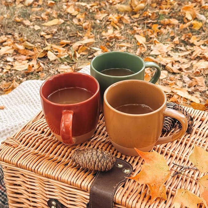 Mora Ceramic Artisan Matte Large Latte Mug Set of 4, 16oz - Microwavable, Porcelain Coffee Cups With Big Handle - Modern, Boho, Unique Style For Any Kitchen. Microwave Safe Stoneware - Marina Colors