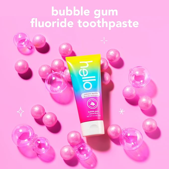 Hello Unicorn Sparkle Kids Toothpaste with Fluoride, Bubble Gum Toothpaste, 4.2 Oz Tube (Pack of 12)