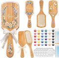 Meanplan 6 Set DIY Wooden Hairbrush Painting Kits Make Your Own Hair Brush Girls Hand-Painted Hairbrush Night Party Supplies with Paint Brush and Palette for DIY Gift Party Crafts