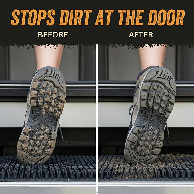 TrailScrubber RV Step Covers for RV Steps & Trailer Stairs | Bristle Boot Brush Scrubber Cleans Dirt, Mud & Snow from Shoes | Non-Slip Boot Cleaner for Camper Step Covers
