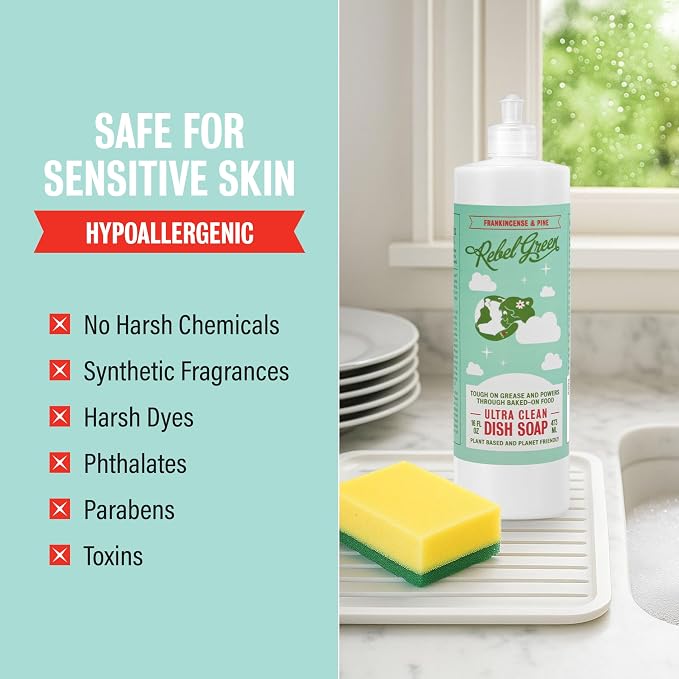 Rebel Green Super Deluxe Dish Soap - Plant-Based Sustainable Dishwashing Soap - Frankincense & Pine Scent - 16 fl oz - 1 Pack