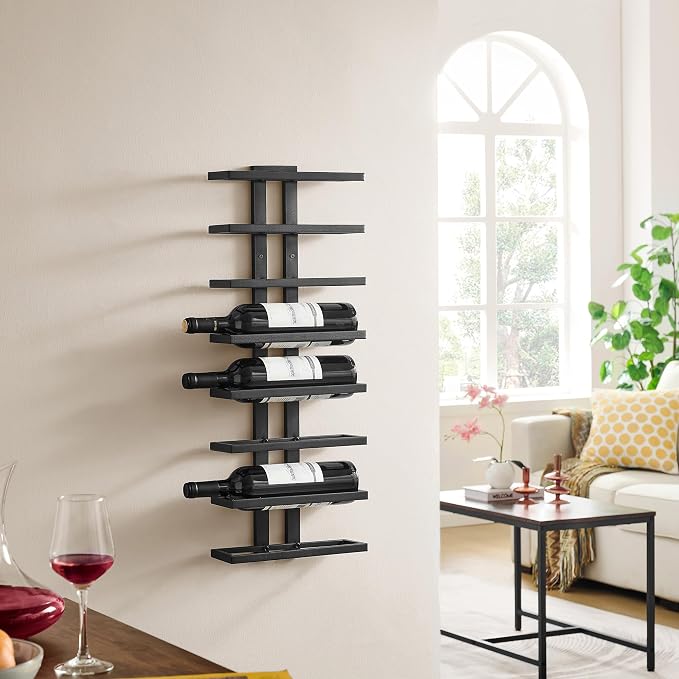 Hoctieon 3-Set 8 Tier Wall Mount Wine Rack (24 Tiers), Wall Racks for Wine Bottles Display and Storage, Hanging Bottle Organizer for Living Room, Dining Room, Wine Cellar, Bar, Black