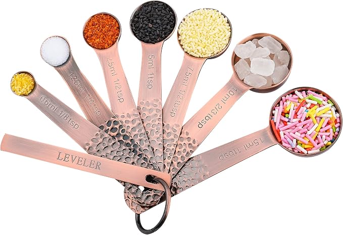 Measuring Cups and Spoons Set 14, Copper Measuring Cups and Spoons Set for Dry & Liquid, Metric & US Stainless Steel 6 Measure Cups and 7 Spoons Set w/Leveler for Kitchen & Baking