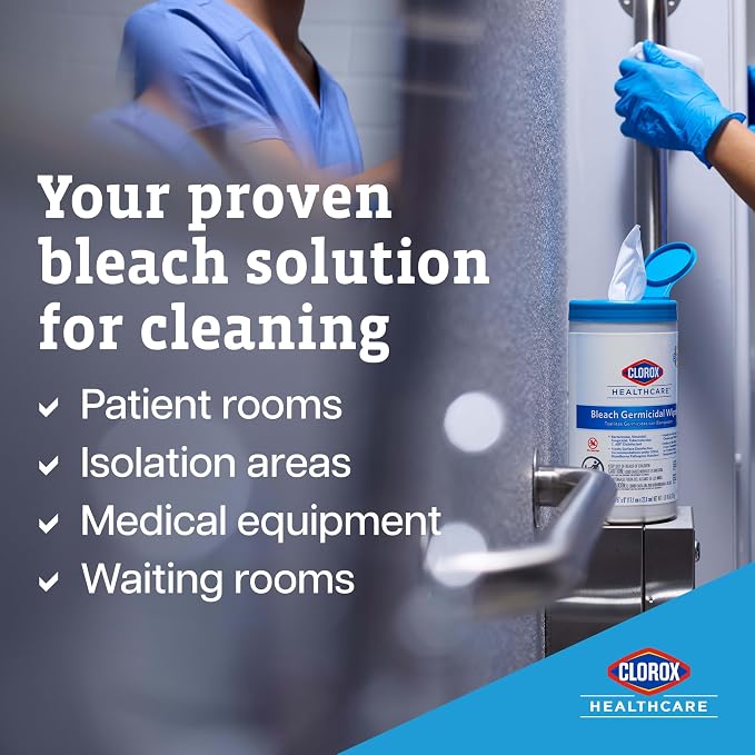 Clorox Healthcare Bleach Germicidal Wipes Bucket, 12" x 12", 110 Count Bucket (Package May Vary)