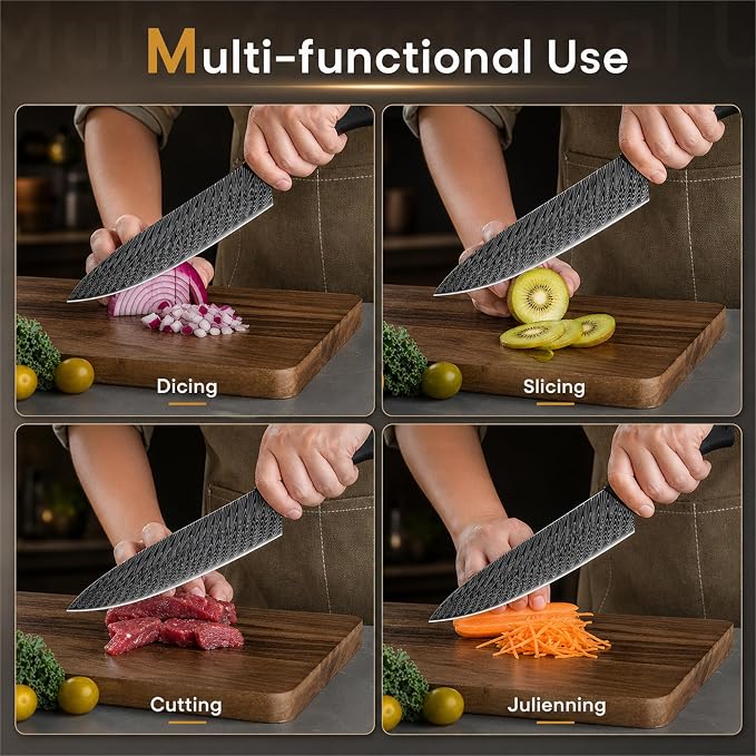 Knife Set, 15-Piece Kitchen Knife Set with Built-in Sharpener Block, German High-Carbon Stainless Steel, Dishwasher Safe, for Home Cooks and Everyday Meal Prep