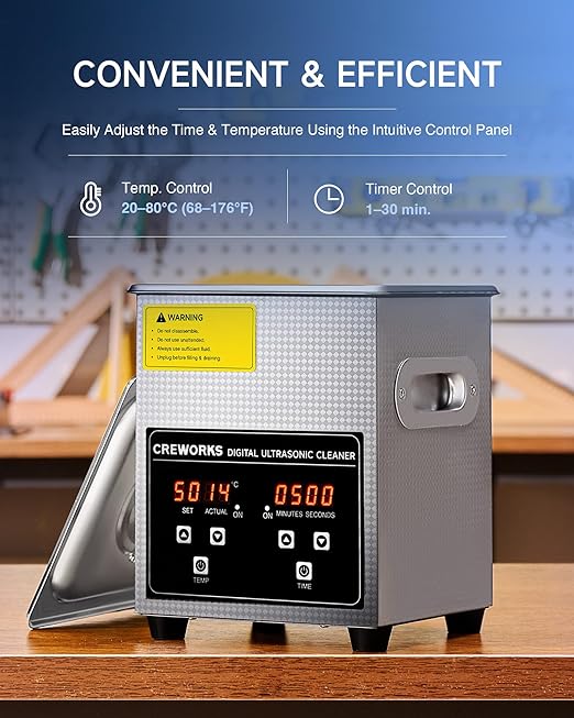 CREWORKS Professional Jewelry Cleaning Machine, 2L Jewelry Cleaning Ultrasonic Machine with Heater & Timer, Digital Sonic Cleaning Machine for Cleaning Denture Dental Irrigator Parts Retainer Glasses