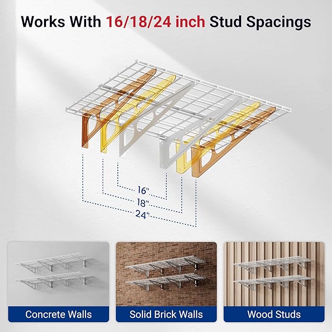 FLEXIMOUNTS 2-Pack 2x6ft Garage Shelving with Hooks 24-inch-by-72-inch Wall Shelf Garage Storage Rack Floating Shelves, White, Classic Series