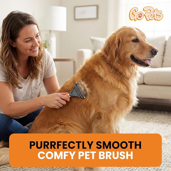GoPets 2-in-1 Dematting Comb for Dogs, Pet Grooming Rake, Double-Sided Dog Brush for Shedding, Deshedding Brush for Cats, Undercoat Mat Dematting Tool for Long Haired Cats, Grooming Matting Hair