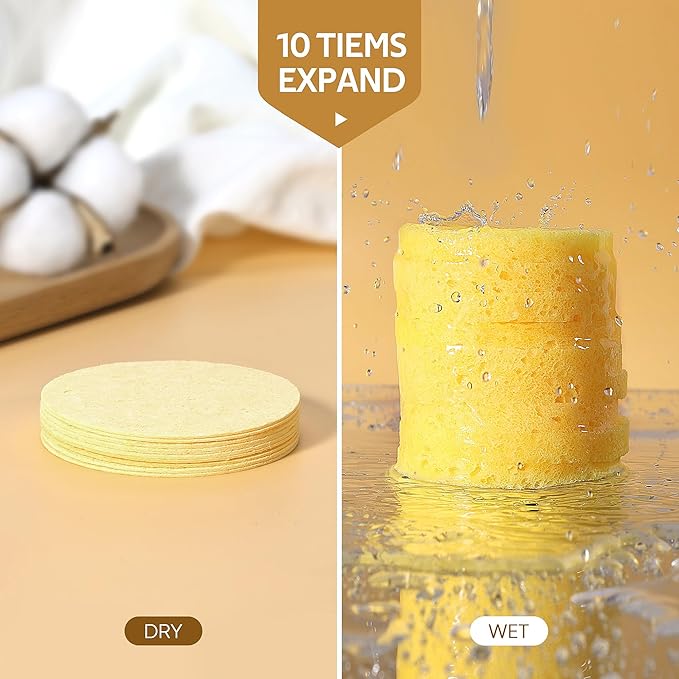 GAINWELL 50-Count Compressed, GAINWELL Cellulose, 100% Natural Cosmetic Spa Sponge for Facial Cleansing, Exfoliating Mask, Makeup Removal