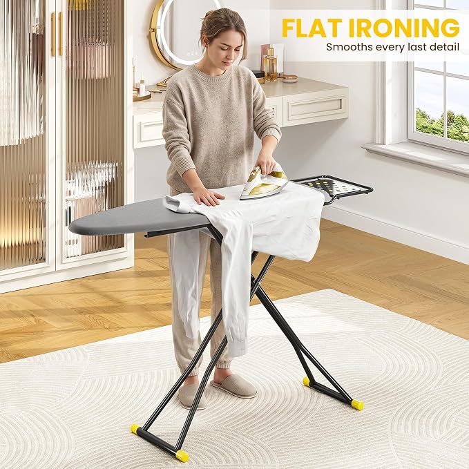 KINGBOARD 2-in-1 Stander & Steam Foldable Ironing Board with Iron Rest | 13 x 43 inchs, Height Adjustable, Alloy Structure, Non-Slip Feet, Space Saving for Laundry Rooms, Bedrooms, Dormitories