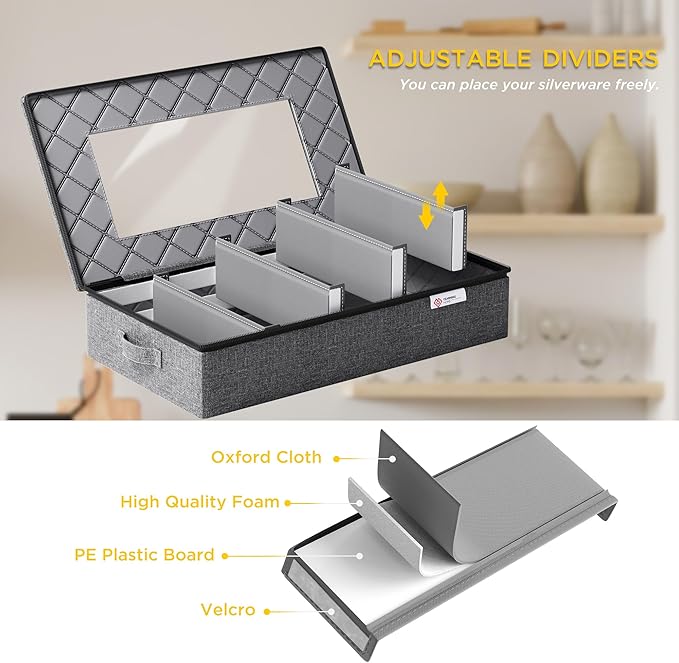 China Storage Containers Hard Shell,Moving Boxes for Mugs,Wine Glassess,Plates,Sausers,Utensils and Dinnerware, Sturdy Dish Organizer with Felt Dividers,8-Piece Set,Grey