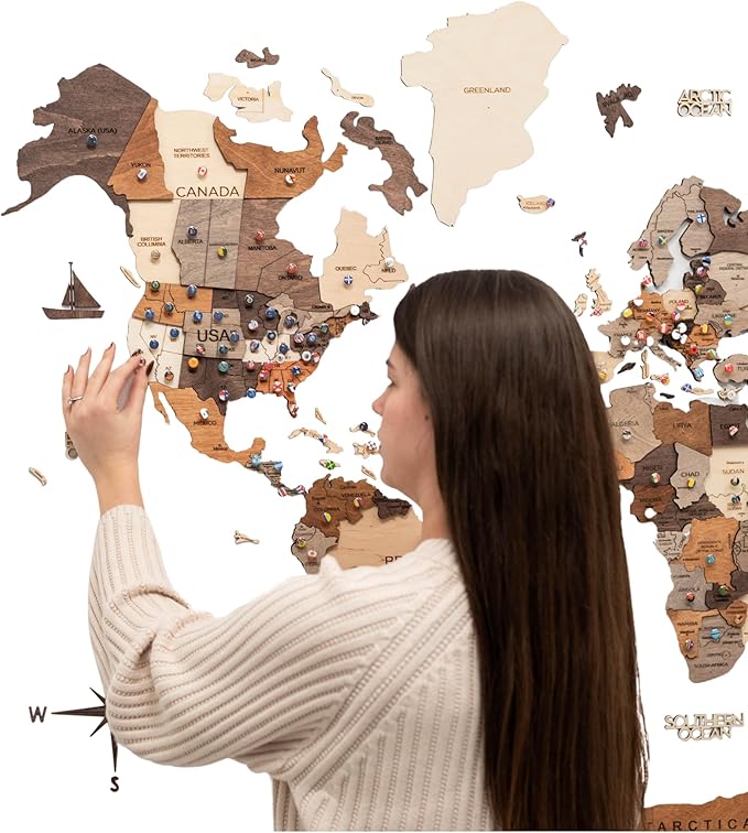 Enjoy The Wood 3D Wood World Map Wall Art Large Wood Wall Décor Housewarming Gift Idea Art World Travel Map For Home & Kitchen or Office (3XL, Multicolored)