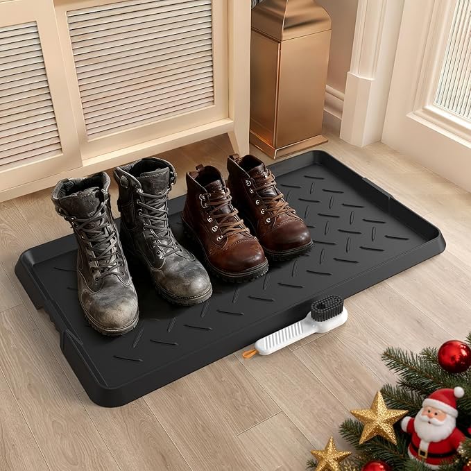 Heavy Duty Boot Trays Natural Rubber Shoe Mat Tray for Entryway with Shoes Brush Large Boot mat Tray Multi-Purpose for Indoor or Outdoor