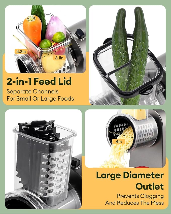 Upgraded 300W Electric Cheese Grater with 5 Stainless Steel Blades, Cheese Shredder Electric for Slicing, Shredding & Grinding Vegetables, Fruits and Nuts,Easy One-Touch