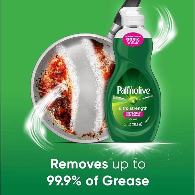 Palmolive Ultra Strength Liquid Dish Soap, Cuts Grease and Grime, No Soaking Needed, Powerful on Plastics, Dishwashing Liquid, 9.7 fl oz Bottle