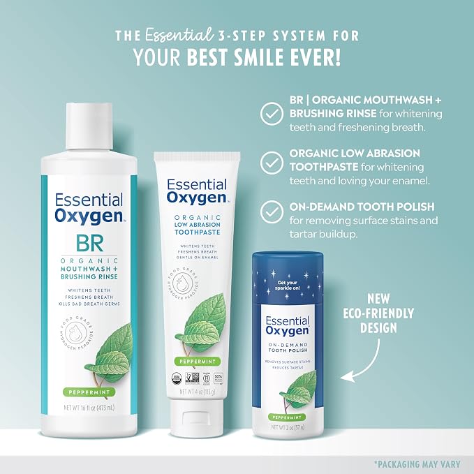 Essential Oxygen Pristine Protocol A 3-Step System (1. Rinse 2. Brush 3. Polish) for Your Best Smile Ever, 3 Count, Combo Pack