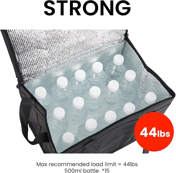 NZ home Insulated Food Bag, Portable Cooler Tote (Large, Black, 2 Pack) | Thermal bag, For cold and hot food, Soft sided cooler, Heavy duty 6-layered tote, Grocery shopping, Beach or travel bag