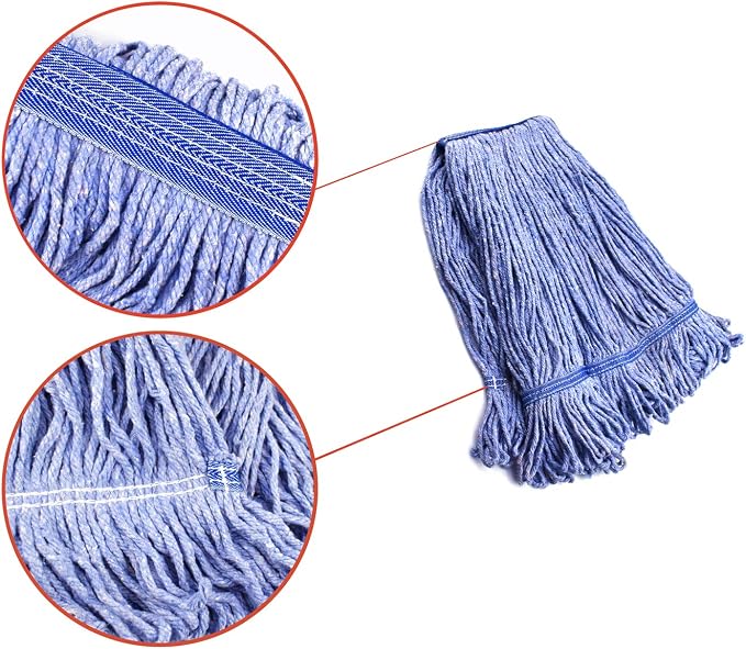 String Mop Heads Replacement Heavy Duty Commercial Grade Blue Cotton Looped End Wet Industrial Cleaning Mop Head Refills (4, Large)