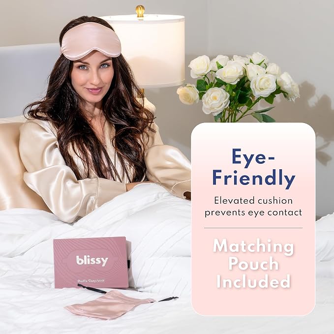 Blissy Silk Sleep Mask Profile - 100% Pure Mulberry Silk 22 Momme 6A Fibers Silk Eye Sleeping Mask for Women & Men for Total Blackout - Blindfold Silk Sleep Mask Side Sleeper Eye Cover (Pink)