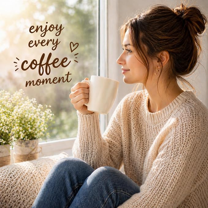 AmorArc 12oz Coffee Mugs Set of 6, Ceramic Coffee Mugs for Man, Woman, Dad, Mom, Modern Coffee Cups with Handle for Tea/Latte/Cappuccino/Cocoa. Dishwasher&Microwave Safe, Light Beige