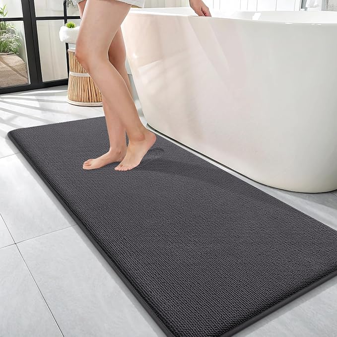 OLANLY Memory Foam Bathroom Runner Rug 47x17, Absorbent Long Mat, Dark Grey | Soft Quick Dry Bath Mat Rugs, Non-Slip, Machine Washable Mat for Bathroom Floor, Tub and Shower, Home Decor Accessories