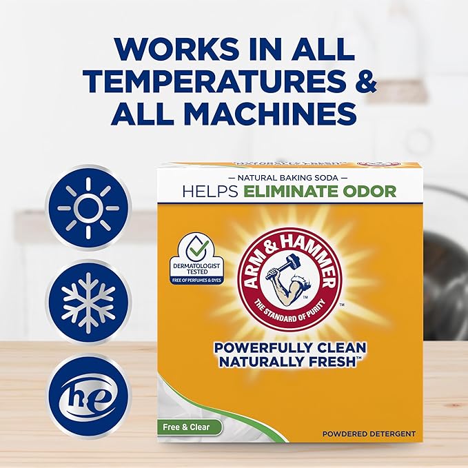 ARM & HAMMER Powder Laundry Detergent, Free of Perfume and Dyes, 100 Loads (Pack of 4)
