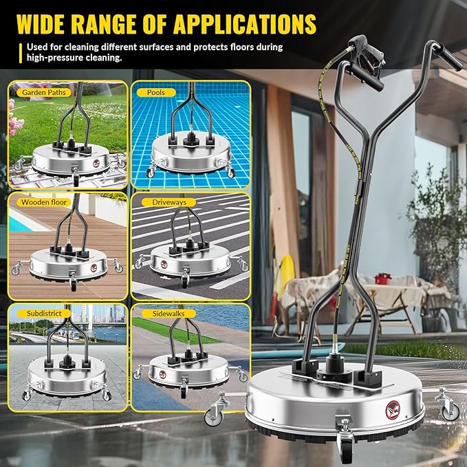 VELPAX 21 Inch Pressure Washer Surface Cleaner with 4 Wheels,Dual Handle,Stainless Steel Housing,4500 PSI Power Washer Accessory for Concrete, Patio, Sidewalk, Deck, Driveways and Daily Washing