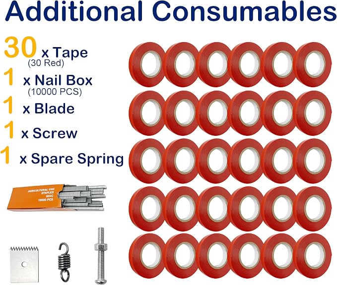 Miyake Plant Tying Machine, Garden Tape Tool for Vine Tying | Tie Up Vine Tomatoes Grapes Cucumbers Flowers, 30 Rolls Tape & 10000 Staples, Replacement Blade
