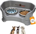 Neater Pet Brands Neater Feeder Deluxe Mess Proof Dog Bowls Elevated for Small Dogs Under 19 lbs, Made in USA, No Spill Raised Dog Food Bowl Stand Feeding Station, Food and Water Bowl Set, Gunmetal
