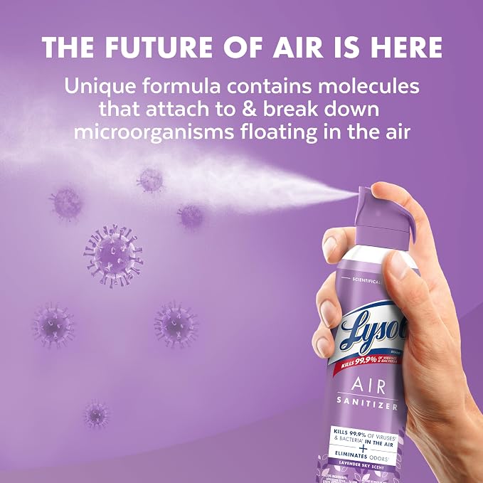 Lysol Air Sanitizer with Bacterial Odor Eliminator for Home & Office, Air Freshener Alternative, Simple Fresh Scent, 10 oz (Pack of 3)