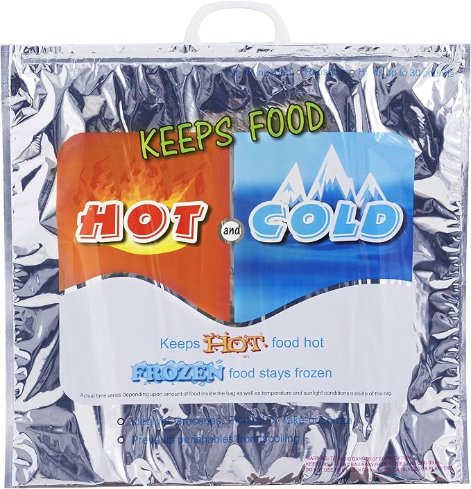 Superio Hot and Cold Insulated Bags for Food Delivery, Grocery Shopping Bags, Food Storage for Hot and Frozen Food for Travel, Disposable Cooler Bag, Reinforced Thermal Lunch Bag (3, 20"x5.5"x19")