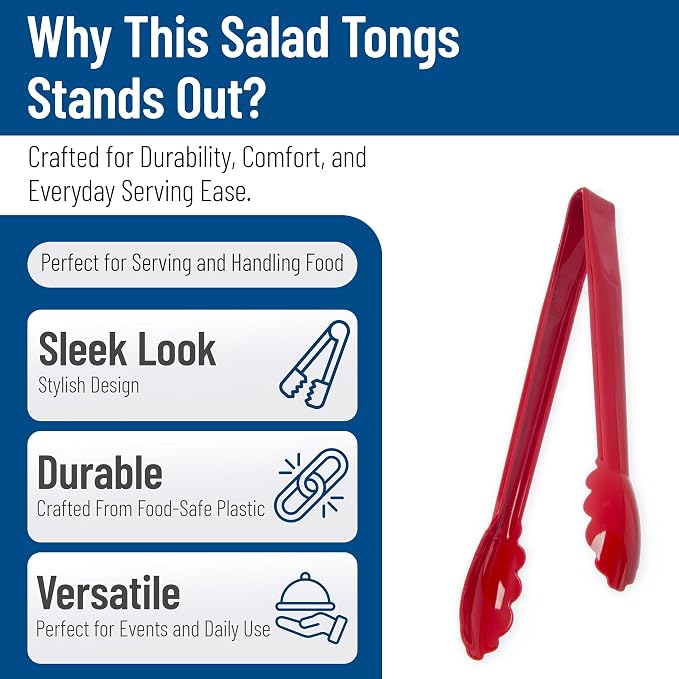 Carlisle FoodService Products Carly Salad Tong, 12" Utility Tong, 12 Pack