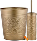 Autumn Alley Farmhouse Antique Gold Bathroom Accessories Set – Includes Gold Bathroom Trash Can & Toilet Brush with Holder, Handcrafted Modern Waste Bin & Standing Toilet Brush, Embossed Metal Décor