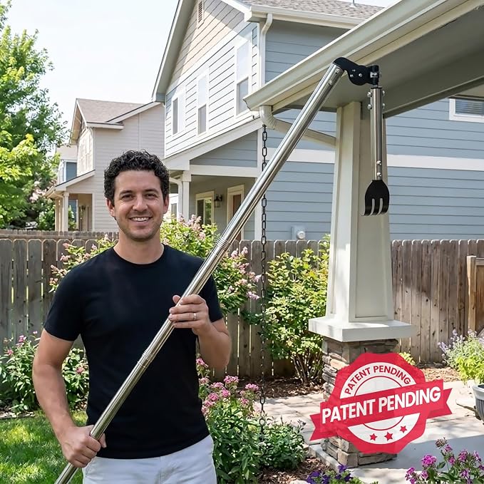 8.5 FT Gutter Cleaning Tool from the Ground with Spring Steel Rake | Dual-Axis Spring Steel Gutter Cleaner, Adjustable Length Cleaning Pole with Gutter Rake for Leaves, Muck and Roof Debris